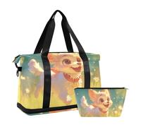 Chibi-style Sac de voyage surdimensionné avec sangle réglable pour voyage en avion Motif chien Blanc, Chibi style dessin animé mignon chien blanc, 1 size