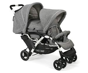 CHIC 4 BABY - Poussette Double DUO avec Sac de Transport et Housse de Pluie, pour Frère et Sœur ou Jumeaux, Tandem, Jean, Gris