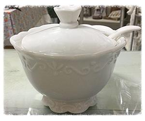 Chic Antique Pot à Sucre Provence Sugar Bowl avec cuillère Blanc Style Maison de Campagne Shabby