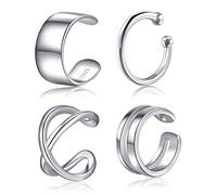 CHIC & ARTSY Lot de manchettes d'oreille pour femme en argent sterling 925 - Pour hélix et cartilage - Sans trou d'oreille, Argent, Pas de gemme