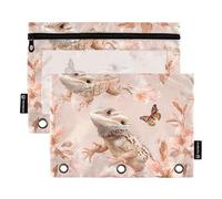 Chic Bearded Dragon Reptile Rose Or Anneaux Reliure Pochettes Soft Crayon Case pour Anneaux Classeur Organisateur avec Trois Anneaux pour Enfants Maison Voyage Cartes Stockage Conteneur