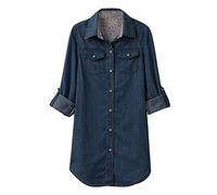 CHIC-Chemisier Bleu Femme Longues Manches Casual Jeans Denim Bouton Vintage (FR44, Deep)