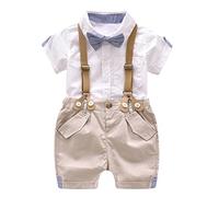 Chic-Chic 2PC Bébés Garçons Ensemble Chemise Courte Manche + Shorts Baptême Déguisement Tee Pantalons Salopette Mignon Beige 6-12mois
