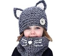 CHIC-CHIC 2pc Bonnet + Tour de Cou Hiver Bébé Enfants Cagoule Chaud Casquette Echarpe Capuche Chapeaux Mignon (2-10ans/45-55cm, Bleu)
