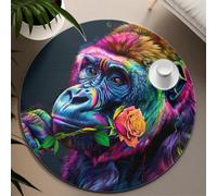 Chic coloré Gorille Rond Tapis Romantique drôle Singe Rose Cercle Floral Tapis Ultra Doux Lavable Mince pour Chambre Bureau 240cm