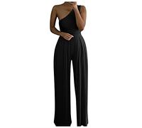 Chic Combinaison Femme Combinaison Mariage Femme, Combinaisons Décontractée avec Longue Jambe Large Taille Smockée Pantalon Femmes Léger Respirant Loose pour Soirée Mariage Travail Bureau