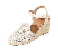 Chic Compensées Espadrilles Femme Plate-Forme Jute Femme Sandales compensées avec Dentelle et Sangle de Cheville Chaussures Mariée Mariage Espadrilles Mariage Bohemien Confort