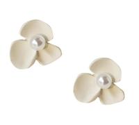 Chic crème jaune fleur boucles d'oreilles, boucles d'oreilles florales de 1,6 cm avec centre de perle, accessoire polyvalent pour les occasions décontractées, nuptiales et printanières