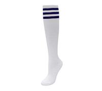 CHIC DIARY Chaussettes montantes pour femme et fille - Football - Sport - College - Costume de pom-pom girl, Rayures blanches et bleues, taille unique