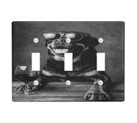 Chic Dog Wine Lover Plaque d'interrupteur pour interrupteur Noir et blanc Élégant Rottie pour décoration d'intérieur, plaques murales thermoplastiques Taille standard Triple bascule