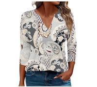 Chic Et Élégant Chemisier Manche Longue Imprimé Fleurs,Chemisiers Et Blouses Grande Taille Tunique Tops De Style Boheme,Tee Shirts Automne Col en V Boutonnée Et Plissées pour Femme Pas Cher