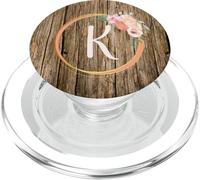 Chic Floral Boho Rustique Effet Bois Initiale Lettre K PopSockets PopGrip pour MagSafe