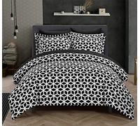 Chic Home Elizabeth Parure de lit réversible 3 pièces avec Housse de Couette et Motif géométrique de Losanges, très Grand lit, Noir