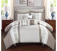 Chic Home Ensemble de draps - Couette Alternative au Duvet avec Couvre-oreillers, 3 oreillers décoratifs et literie - lit Simple, Grand lit et très Grand lit, Coton, Beige