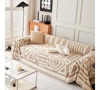 Chic Housse de canapé en chenille avec pompons doux et durables - Protection universelle multifonction pour toutes les saisons - Anti-poussière - 180 x 90 cm - Kaki