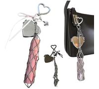 Chic Lip Gloss Holder with Mirror,2 in 1 Lipstick Holder Keychain,Small Bling Crystal Lipsticks Storage Bag Key Chain,Stainless Steel Mesh Bag Keychain Pendant (Heart)