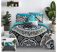 Chic Maison 10 pièces Mornington à Grande Échelle Contempo Bohème réversible imprimée avec détails brodés. Lit King Size dans Un Sac Édredon Noir