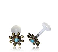 Chic-Net Karisma Piercing labret lèvres en acrylique bio Turquoise Cercles Fleur antique Laiton Doré,