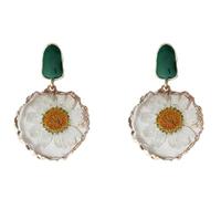 Chic pressé fleur boucles d'oreilles, 5,1x3cm ton or résine Daisy boucles d'oreilles, polyvalent bijoux pour les occasions occasionnels, de mariée et d'été