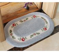 Chic Rose Flowers Tapis de bain en forme d'ovale Tapis de sol pour tapis d'intérieur, polyester, bleu, 50 × 80cm