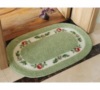 Chic Rose Flowers Tapis de bain en forme d'ovale Tapis de sol pour tapis d'intérieur, polyester, vert, 40 × 60 cm