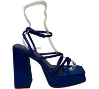 Chic Strappy Block Heel Platform Heeled Sandal Satin bleu 7 (40) Female