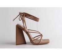 Chic Strappy Block Heel Tie-Up Heeled Sandal Mocha Pu 3 (36) Female
