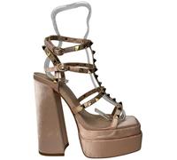 Chic Studded Multi-Strap Block Heel Platform Heeled Sandal Satin Champagne 4 (37) Female