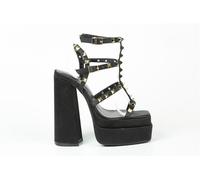 Chic Studded Multi-Strap Block Heel Platform Heeled Sandal Satin noir 4 (37) Female