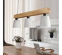 Chic Suspension luminaire Pendante Bois Blanc Lampe suspendue Moderne Créatif Abat-jour en Ronde Rectangulaire Design Lustre pour salle à manger, salon, chambre, table à manger, bureau, Réglable D70cm