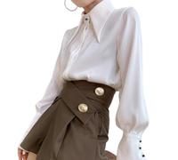 Chic Vintage Femmes Blouse élégant Simple Boutonnage Satin Soie Femmes Chemise Automne Nouveau Blanc décontracté Dames Dessus de Chemise
