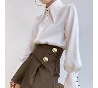 Chic Vintage Femmes Blouse élégant Simple Boutonnage Satin Soie Femmes Chemise Automne Nouveau Blanc décontracté Dames Dessus de Chemise