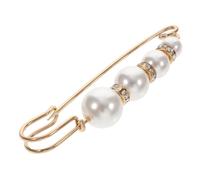 Chic Women's for Daily Wear Large Size Pearl Rhinestone Brooch Beige and Gold