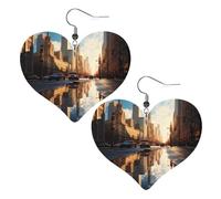 Chicago Boucles d'oreilles pendantes en cuir avec motifs réfléchissants en forme de cœur pour femmes et filles, taille unique, cuir, sans pierre précieuse