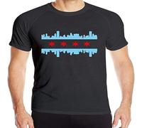 Chicago City Flag Mens Short Sleeve T-Shirt Dry Fit Running Tee Black XL