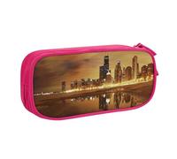 Chicago City Trousse à crayons double couche de grande capacité personnalisable en tissu polyester pour école, bureau, voyage, rose, Taille unique
