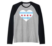 Chicago Heart Flag Pride Windy City Illinois Loop côté Nord Manche Raglan