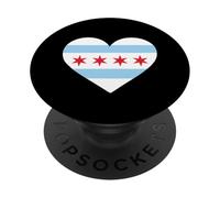 Chicago Heart Flag Pride Windy City Illinois Loop côté Nord PopSockets PopGrip Adhésif