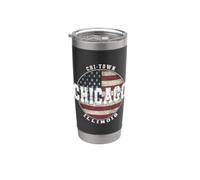 Chicago Illinois, Drapeau américain vintage Gobelet isotherme en acier inoxydable double paroi
