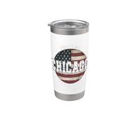 Chicago Illinois, Drapeau américain vintage Gobelet isotherme en acier inoxydable double paroi