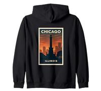 Chicago Illinois Fountain Vintage Voyage Souvenir Art Graphic Sweat à Capuche
