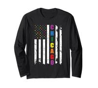Chicago Illinois LGBTQ Gay Pride Month American Flag Rainbow Manche Longue