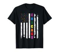 Chicago Illinois LGBTQ Gay Pride Month American Flag Rainbow T-Shirt