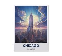 Chicago Illinois，Puzzle pour Adultes 1000 Pièces en Bois Puzzles Jeu Cadeau Accueil Décoratif Mots Croisés（75x50cm）-IC28
