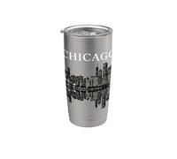 Chicago Illinois Skyline City Reflection Urban Gobelet isotherme en acier inoxydable double paroi