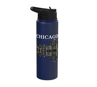 Chicago Illinois Skyline City Reflection Urban Stainless Steel Insulated Water Bottle