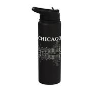 Chicago Illinois Skyline City Reflection Urban Stainless Steel Insulated Water Bottle