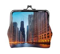 Chicago Illinois USA Portefeuille en cuir PU imprimé microfibre Kiss Lock Mini pochette pour rouge à lèvres organisation de changement de clés