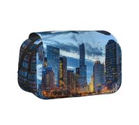 Chicago Illinois USA Trousse à crayons double couche à rabat de grande capacité pour 50 stylos, support de papeterie en polyester durable pour l'école, les voyages artistiques (imprimé intégral)