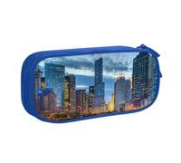 Chicago Illinois USA Trousse à crayons double couche de grande capacité personnalisable en tissu polyester imprimé complet pour école, bureau, voyage, bleu, Taille unique